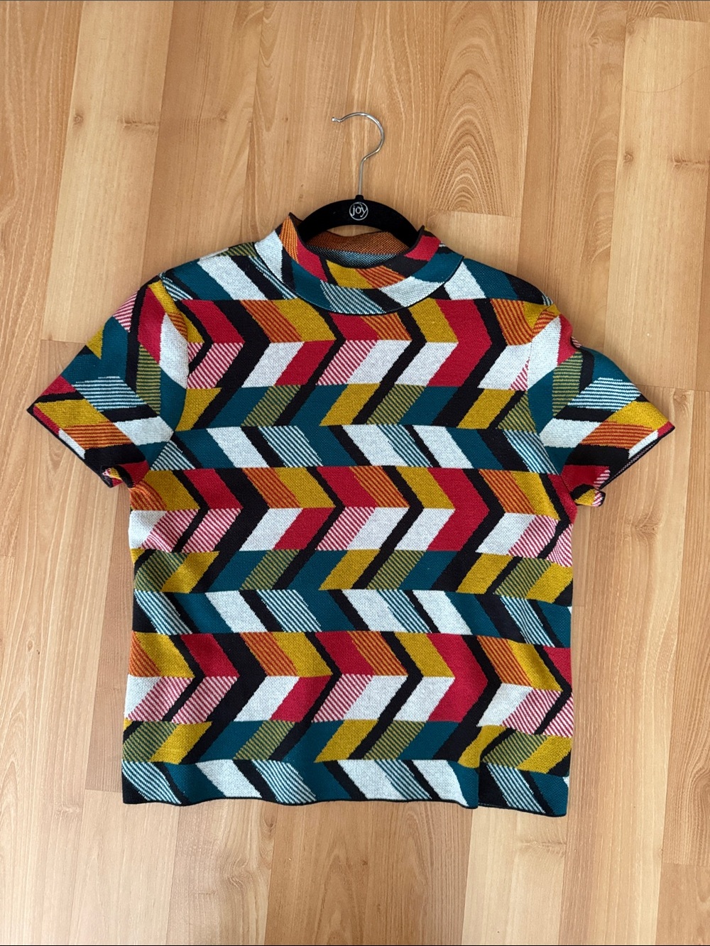 Multicolor Chevron Pattern Short Sleeve Men's Shirt